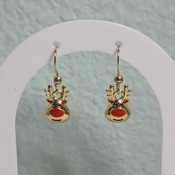 Cute Little Red Nosed Reindeer Earrings - Picture 2 of 3